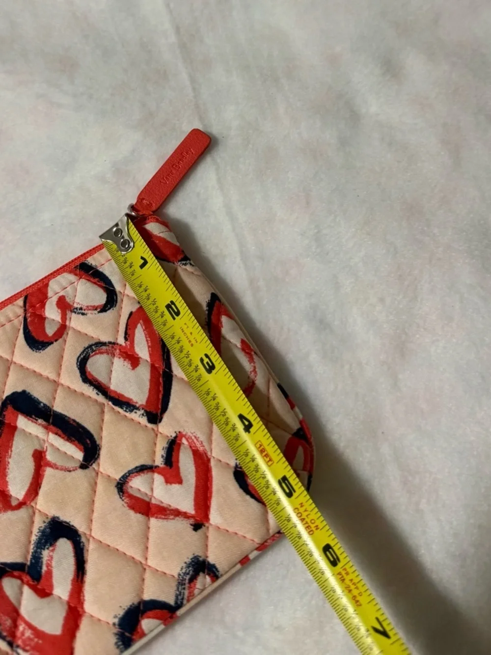 Vera Bradley Quilted Heart Print Zip Pouch Cosmetic Bag Red Navy